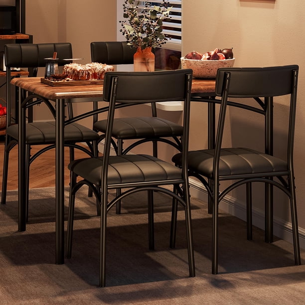 Yeshouse Mesa de cocina con sillas, mesa de comedor para 4, mesa de comedor Rectangular de Metal y madera con 4 sillas tapizadas