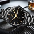 thumbnail image 3 of Reloj de oro para hombre, reloj de vestir de negocios de cuarzo analógico, fecha, acero inoxidable, clásico, de lujo, luminoso, resistente al agua, informal, para hombre, negro, 3 of 5