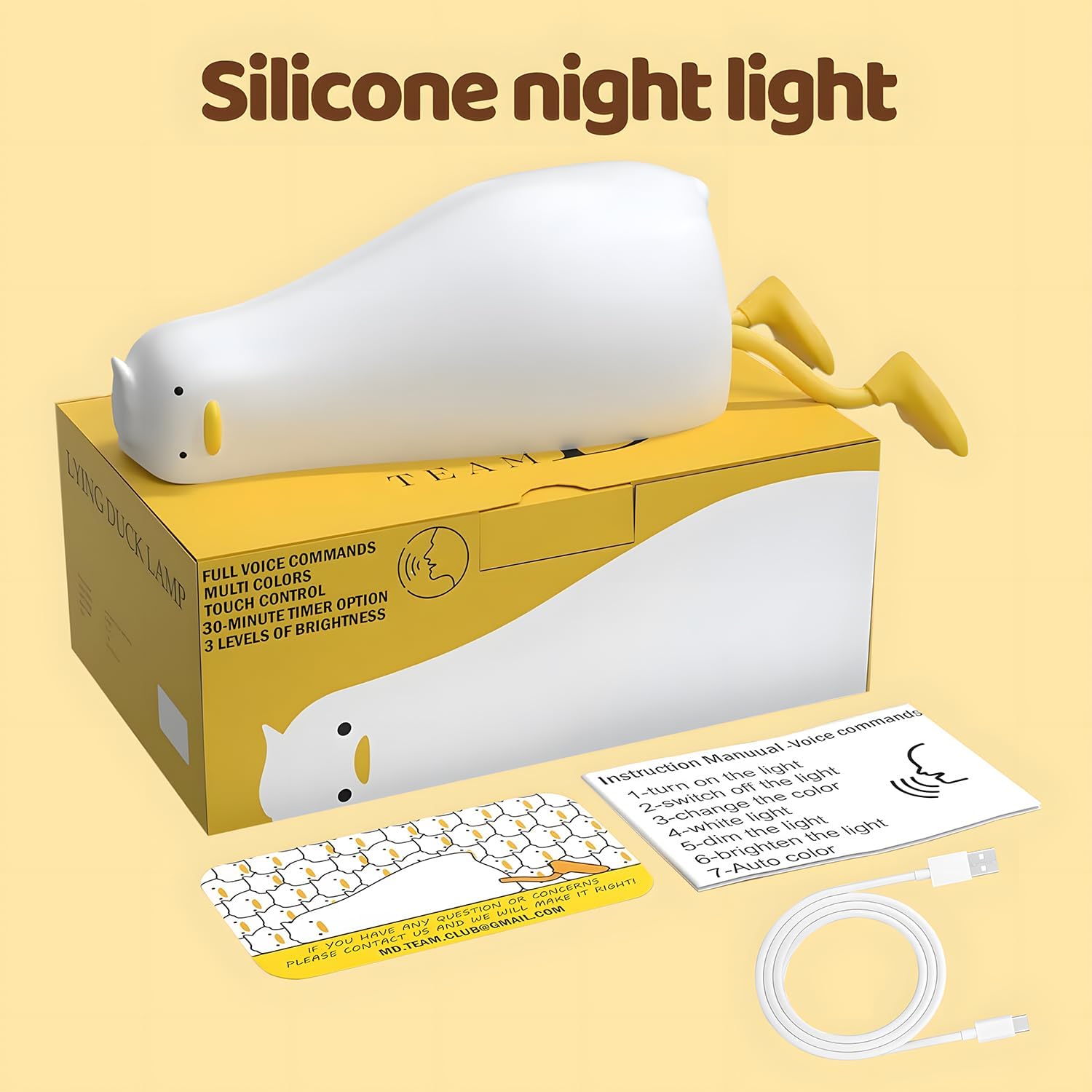 Lying Cute Duck Lamp Night Light for Kids,Cute Room Decor Silicone Duck Lamp for Baby,Night Lights for Baby Nursery,3-Colors USB Rechargeable Gift for Kids Boys and Girls Bedroom Decor