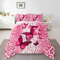 jejeloiu Pink Kawaii Butterflies Bedding Comforter Set,Leopard Pattern Twin Comforter Sets,Cheetah Print Bedding Set For Girls Kids,Breathable Home Decor Reversible,2-Piece