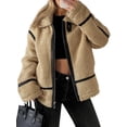 thumbnail image 2 of Women Faux Fur Leather Patchwork Moto Jacket Sherpa Lined Winter Coat with Zip Up, 2 of 7