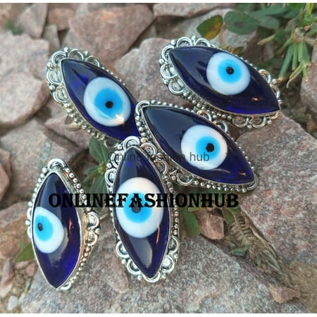 Evil Eye Gemstone 925 Sterling Silver Plated Handmade Ring 50 pcs