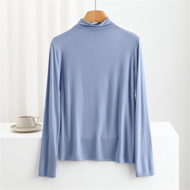 Blusa de pijama de manga larga para mujer, moda, cuello redondo, informal, lisa, de manga larga, para salir, pijama para mujer