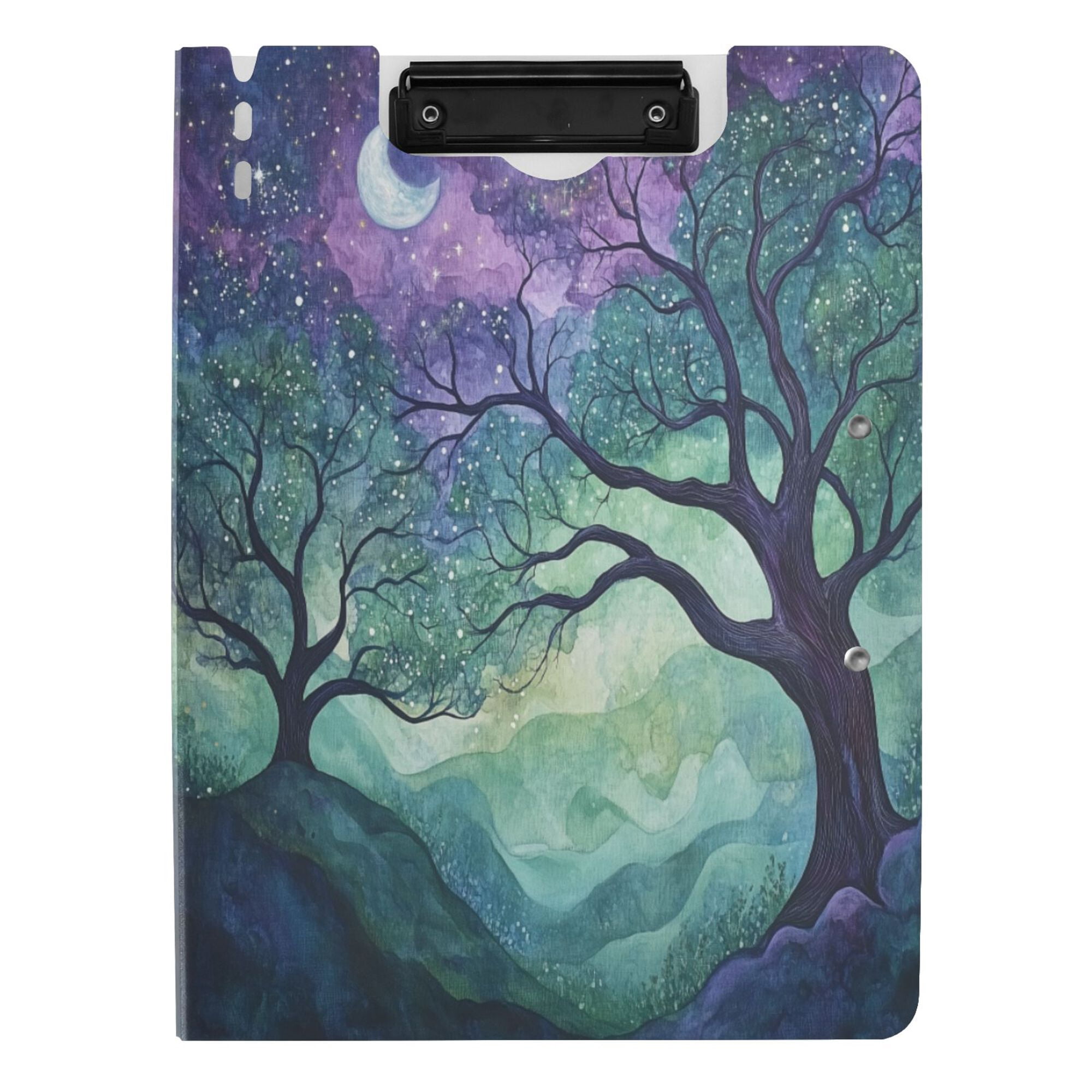 FORMRS A4 Clipboard Folder with Pen Holder Horizontal Foldable School Office Binder, Moonlight Forest