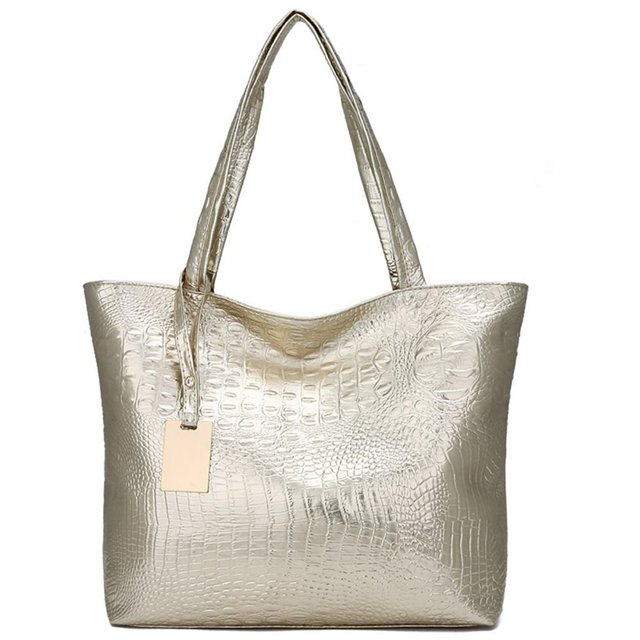 Women Ladies Fashion Alligator Solid Large Capacity Shoulder Tote Handbag Bags