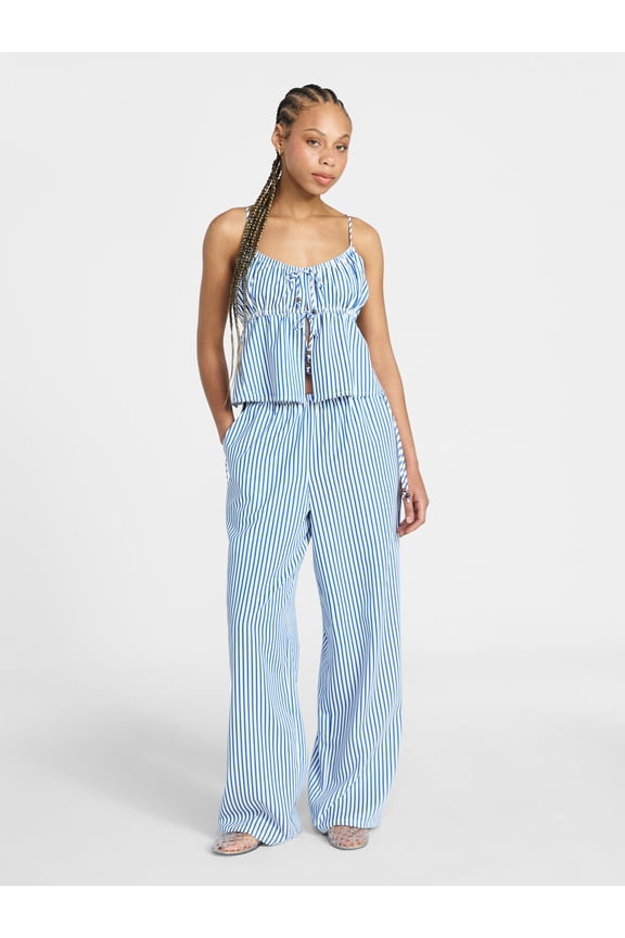 Seersucker Double Tie Cami Top and Pants Set, 2-Piece, Women's XXS-XXL