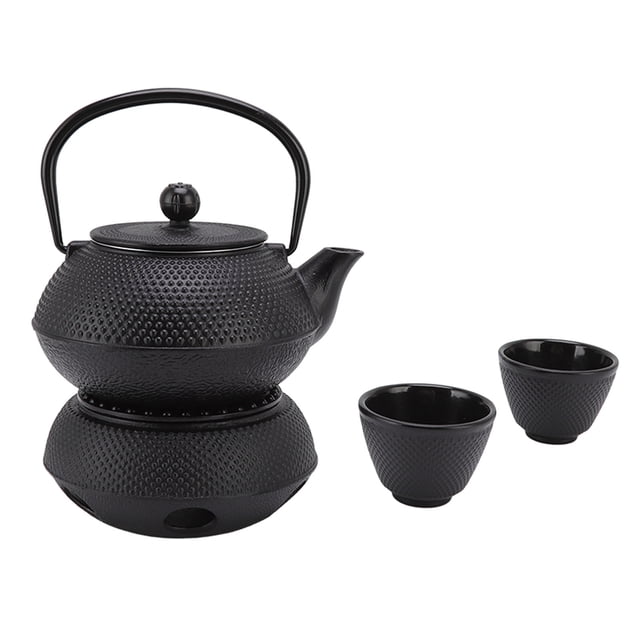 Tetera de Hierro Fundido, Té de Hierro Fundido Fácil de Usar Hervidor de Té Altamete Duradero Ahorro de Energía Con Tazas de Colador Más Cálido para Hogar