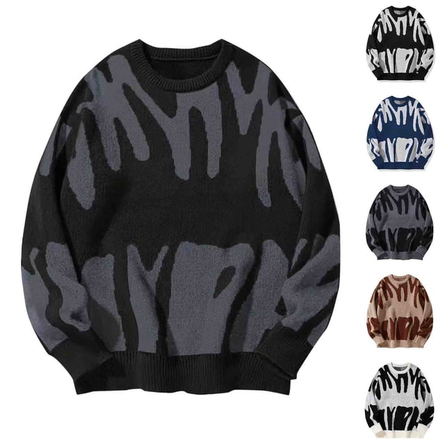 UVEASISHA Mens Oversized Crewneck Sweater Ribbed Knit Casual Loose Jumper Tops Fall Long Sleeve Drop Shoulder Pullover Sweaters 2025 Fashion Graphic Knitted Shirts Clearance Sales Today Blue M