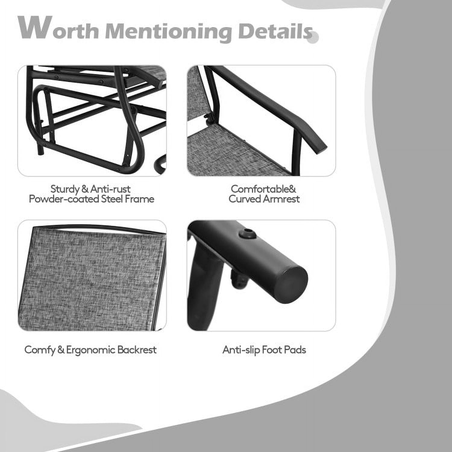 Aimee Lii Outdoor Patio Furniture Set, 2-Person Double Rocking Loveseat with Mesh Fabric and Center Tempered Glass Table, Gray