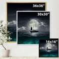 thumbnail image 4 of Designart 'The Lake During Full Moon With Fisher Boat' Nautical & Coastal Framed Canvas Wall Art Print, 4 of 5