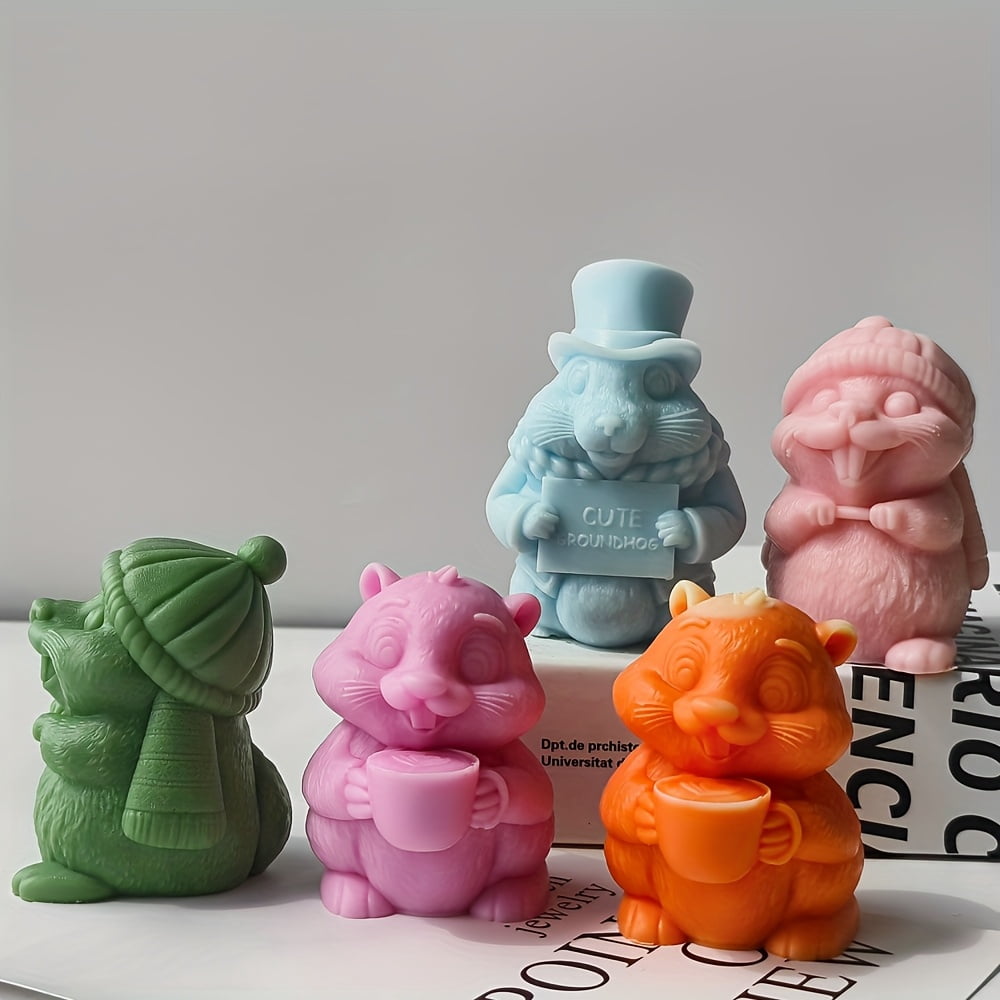 3PCS Groundhog Day 3D Silicone Mold Set, Animal Candle Molds for DIY Epoxy Resin, Soy Wax, Plaster Crafts (Woodland Creatures Series)
