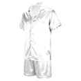 thumbnail image 7 of Cozy Couple Pajamas Set Short Sleeve Collar Button Down Tops with Side Slit Short Pants Sleepwear for Women White,XL, 7 of 7