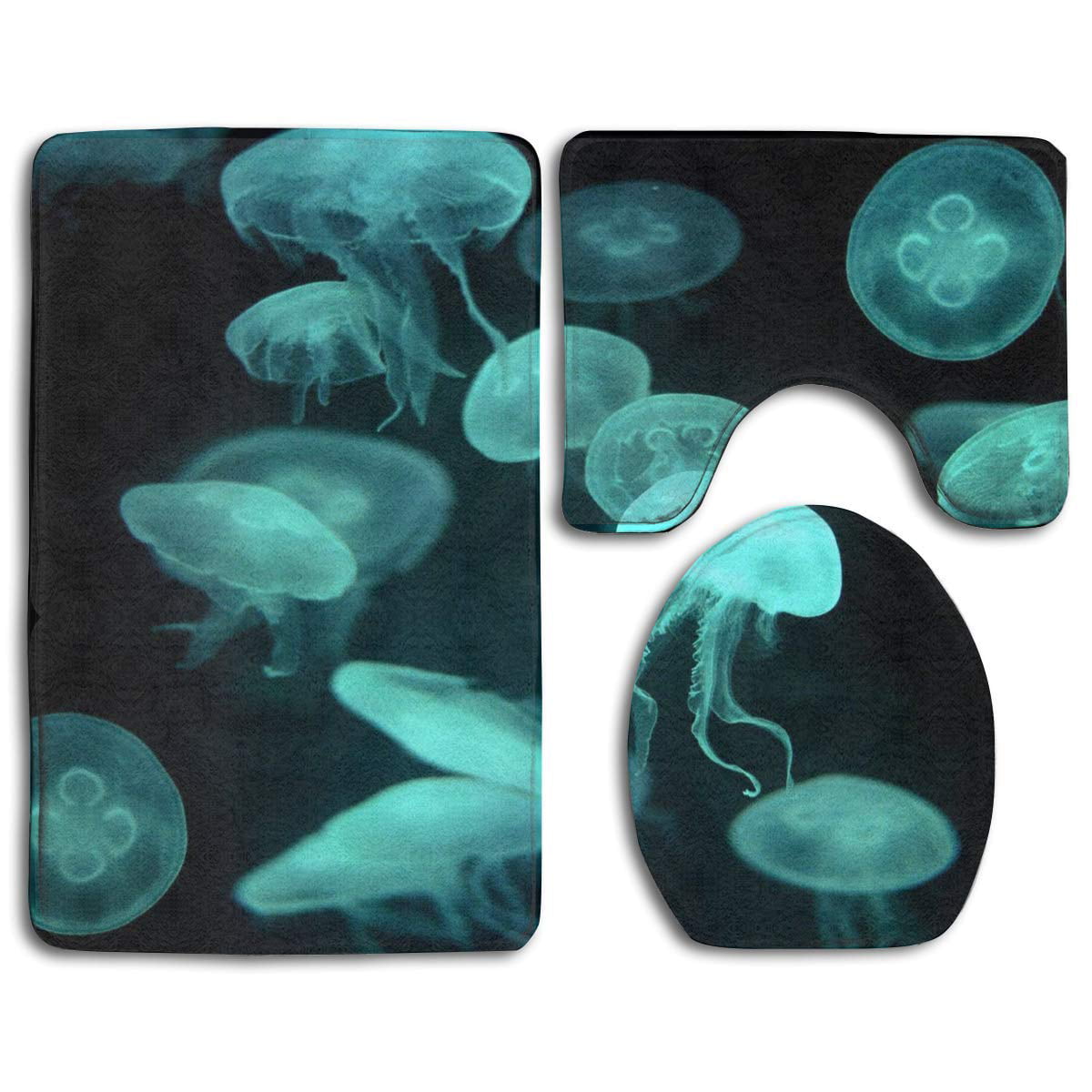 Night Sky Blue Jellyfish Ocean Life Non-slip Bathroom Bath Mat Carpet Door Rugs 