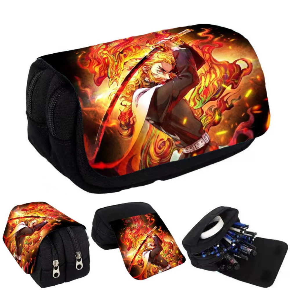 Sac à Dos + Trousse Anime Demon Slayer - Lot De 2 - Kamado Tanjiro & Zen'itsu - Pour école, Voyage, Quotidien - Toile Résistante