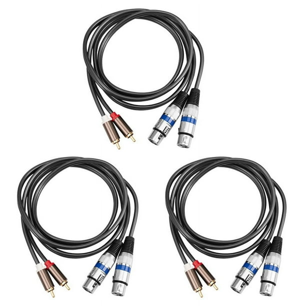 3X Cable de Audio de Alta Fidelidad 2 Rca Macho Una Xlr 3 Pin Hembra Amplificador de Consola de Mezcla 1.5M