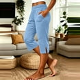thumbnail image 2 of Gaukiv Womens Casual Capris Pants Breathable Solid Bottoms Side Slit Hem Light Blue S, 2 of 7