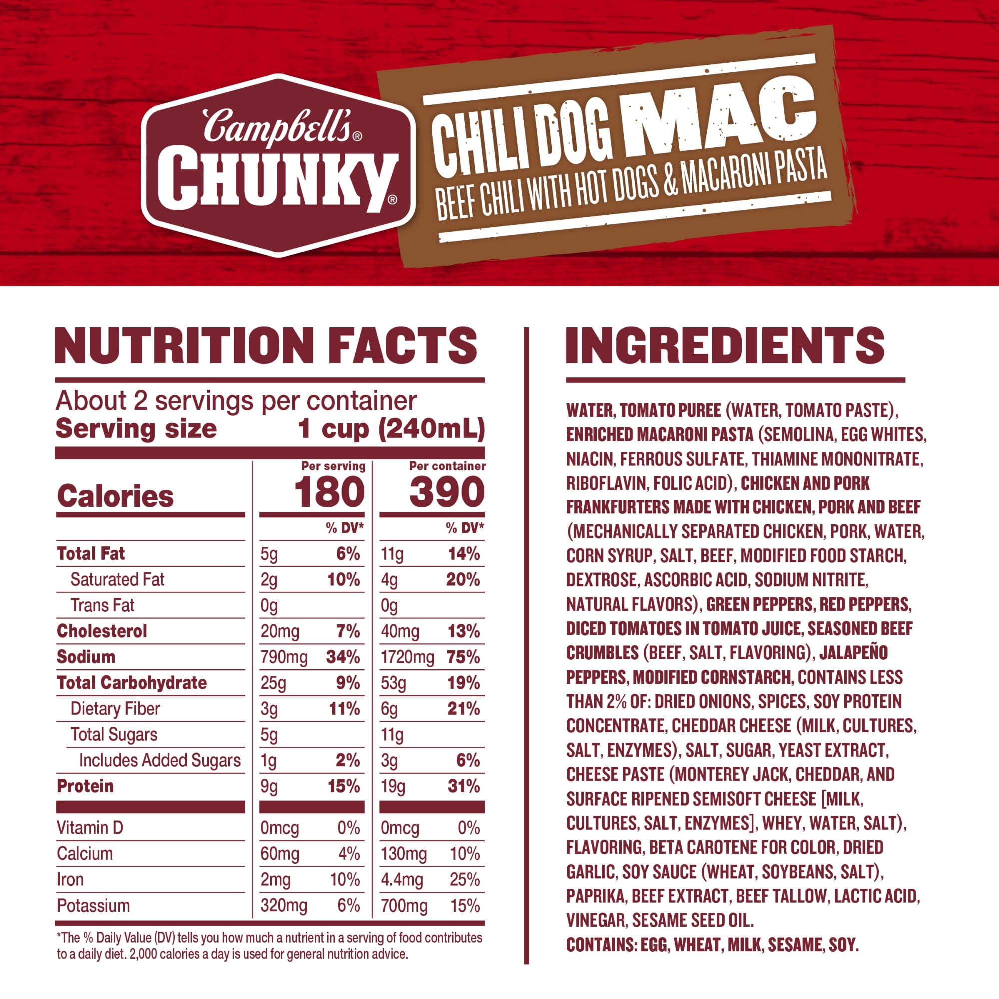 (12 pack) Campbell’s Chunky Chili Dog Mac Soup, 18.8 oz Can