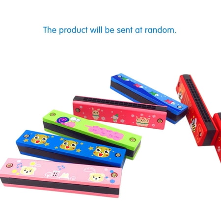 Baby Early Education Toy Children Double Row 16 Holes Harmonica Cartoon Wooden Mouth