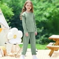 thumbnail image 2 of HBGVBA Kids 2 Piece Set Solid Color Ruffle Sleeve Crewneck Top with Pocket and Pants Casual Winter Loungewear for 4-13 Years, 2 of 5