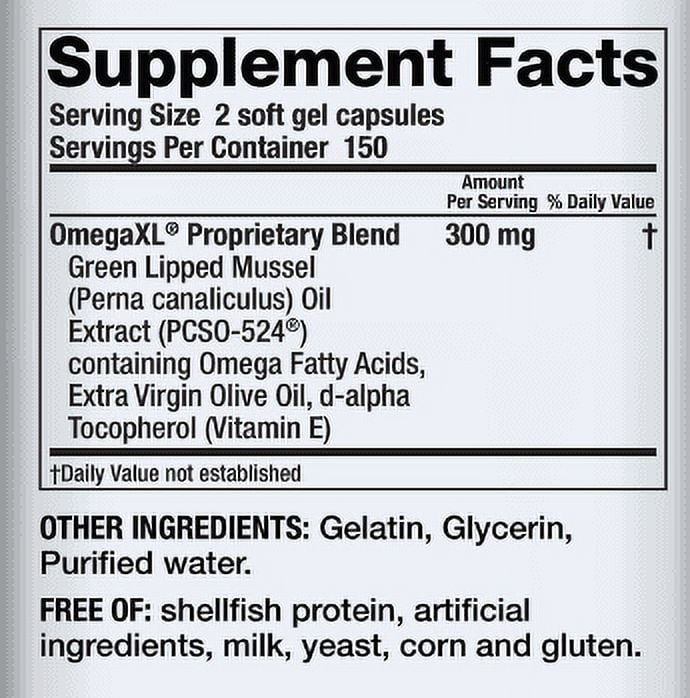 OmegaXL, Supplement Green-Lipped Mussel Oil - 300 Softgels
