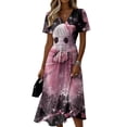 thumbnail image 2 of Women's Halloween Dresses Witch Hat Ghost V Neck Horror Dresses Castle Bat Short Sleeve Funny Midi Dresses, 3XL, 2 of 5