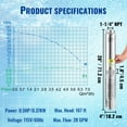 thumbnail image 5 of KFFKFF Submersible Deep Well Pump, 0.5HP 115V/60Hz, Flow Rate of 28gpm and 167ft Head, Comes with 33ft Electric Cord, 4" Stainless Steel Water Pumps Suitable for Industrial, 5 of 9