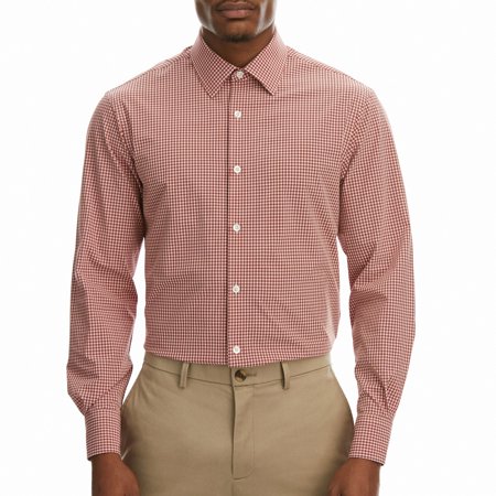 Men's Haggar® Slim-Fit Smart Wash™ Wrinkle Free Dress Shirt Color: Burgundy Tan Check Size: 14.5-32/33