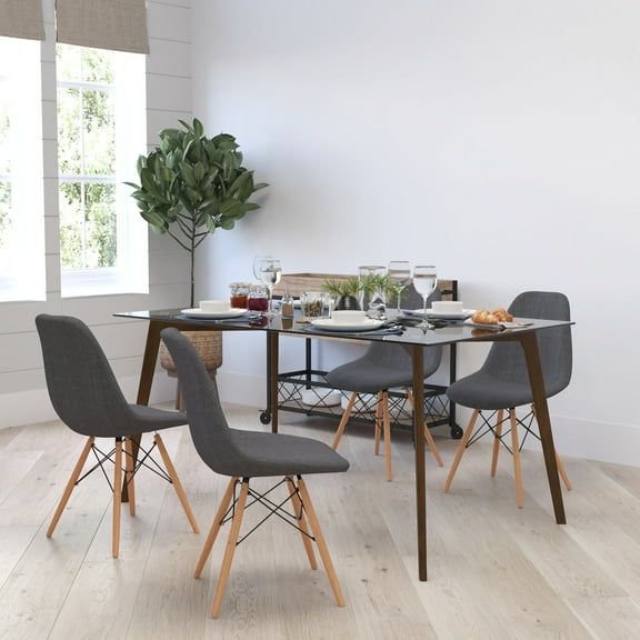 Merrick Lane Dining Table Rectangular 59" Clear Glass Top Dining Room Table With Solid Beechwood Frame And Walnut Finish