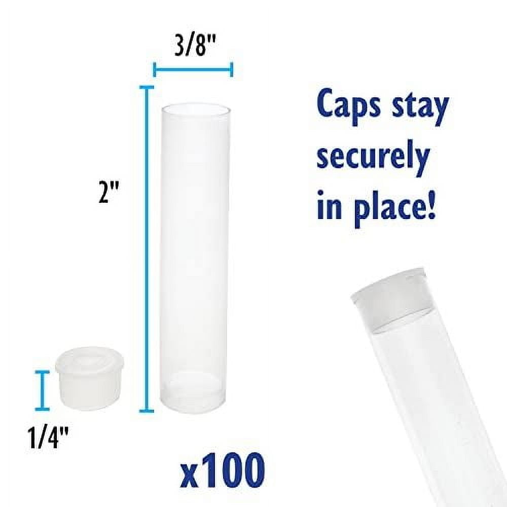 The Beadsmith Clear Plastic Tubes - 2-Inch-Long Round Tubes, 3/8 Inches in Diameter - Flat Caps - Use for Beads, Bath Salts, Wedding & Party Favors, Home or Office Storage - Bag of 100