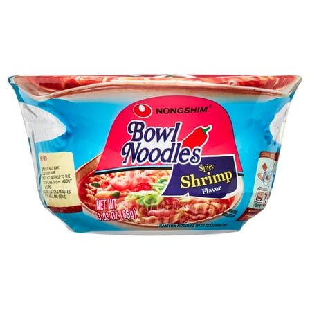 Nongshim Bowl Noodle Spicy Shrimp Ramyun Ramen Noodle Soup Bowl, 3.03oz X 12 Count, Shelf-Stable