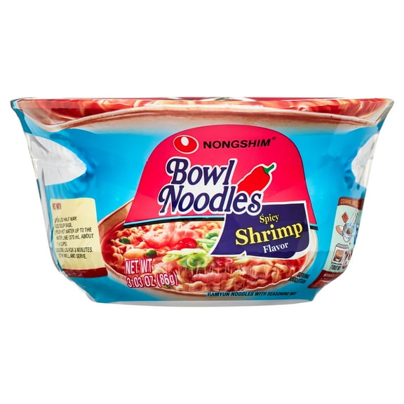 Nongshim Bowl Noodle Spicy Shrimp Ramyun Ramen Noodle Soup Bowl, 3.03oz X 12 Count, Shelf-Stable