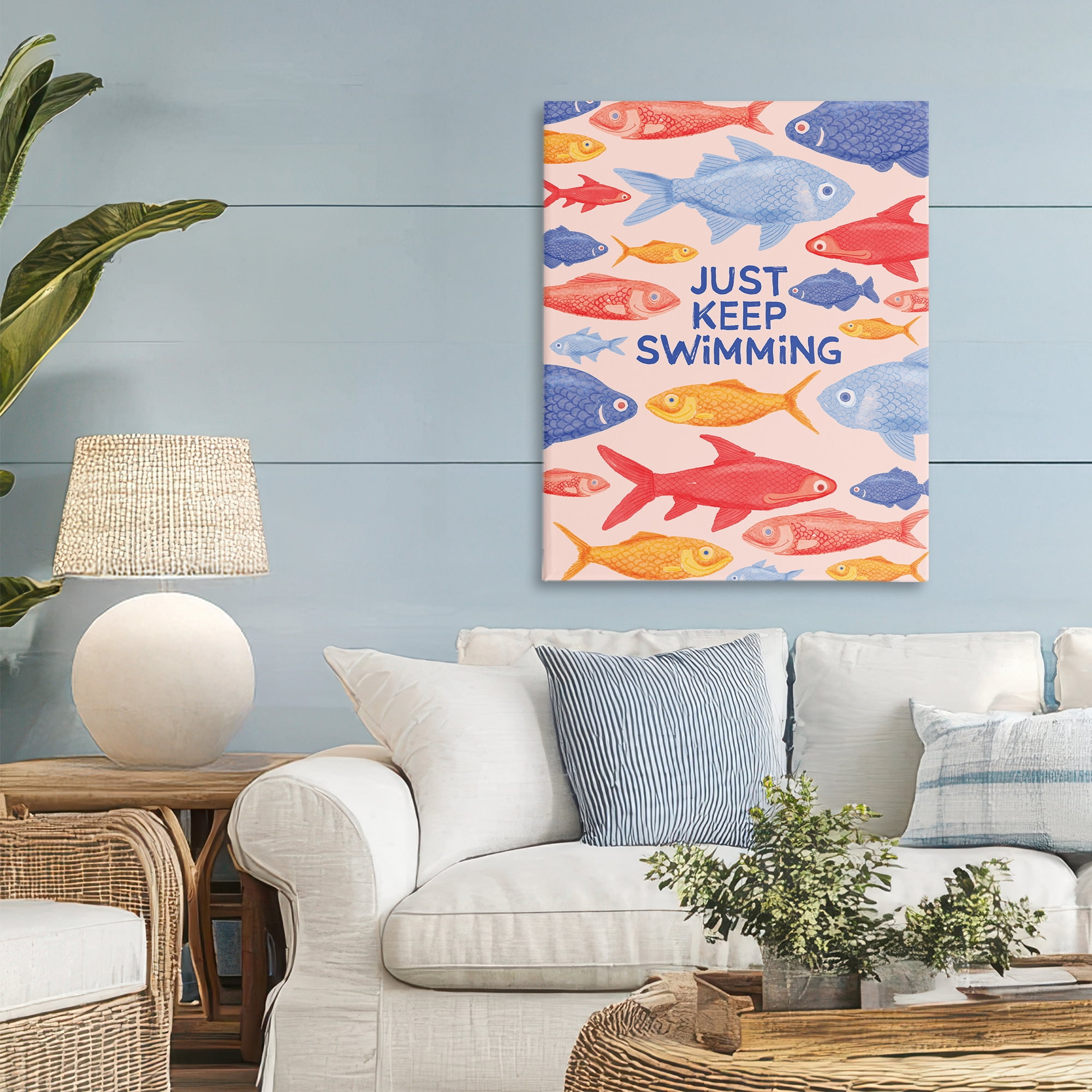 Stupell Industries Just Keep Swimming Fish Canvas Wall Art, design by The Paper Curator