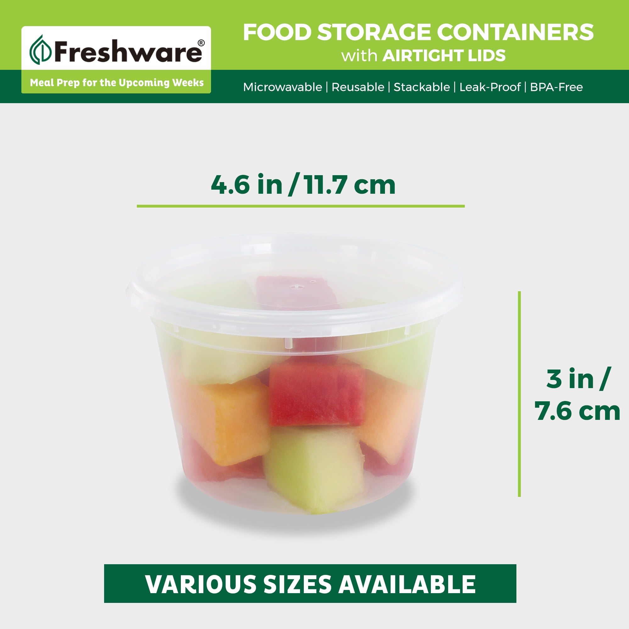 Freshware Food Storage Containers Plastic Deli Containers with Lids, Slime, Soup, Meal Prep Containers | BPA Free | Stackable | Leakproof | Microwave/Dishwasher/Freezer Safe (16 oz, 36-Set)