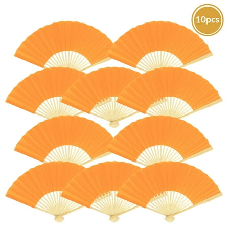 

Quasimoon 9 Orange Silk Hand Fans for Weddings (10 Pack) by PaperLanternStore
