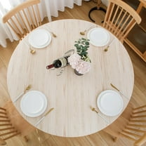 Round Fitted Vinyl Tablecloth with Elastic Edge 100% Waterproof Oil Proof Super Elastic Table Cloth Wipe Clean Table Cover for Indoor and Outdoor, Light Wood, 37"- 54"
