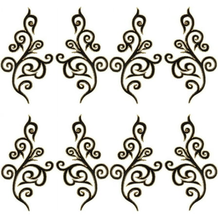 5 Pairs Flower Embroidery Applique Golden Trimming Glitter Ethnic Style Sew Iron on Wreath Patch Floral Embroidered Appliques for DIY Sewing Crafts Wedding Dress Clothes Decoration Black Black