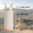 thumbnail image 2 of SURFVEN 18 oz Double Wall Stainless Steel Insulated Water Bottle with Leak Proof Flip Straw Lid, Egg Shell, 2 of 9