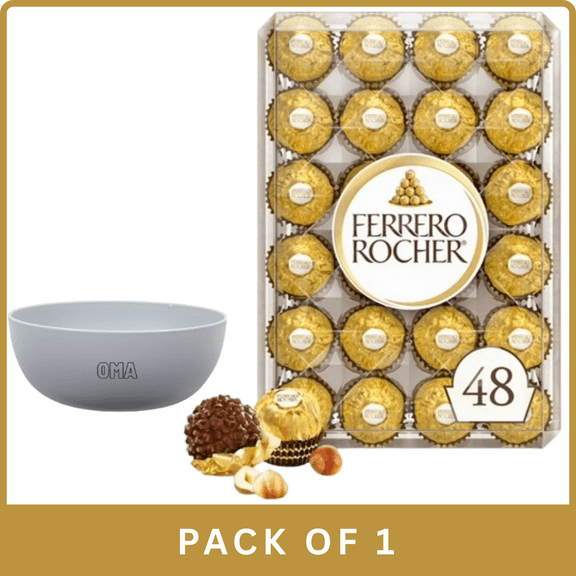 Ferrero Rocher Premium Milk Chocolate Hazelnut (48‑Count)-With Olive White Bowl By OMA