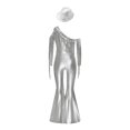 thumbnail image 4 of RUNQHUI Kids Girls Metallic Ruffle Flared Jumpsuit with Hat Set Fringed Performance Disco Dance Outfit Silver 16, 4 of 6