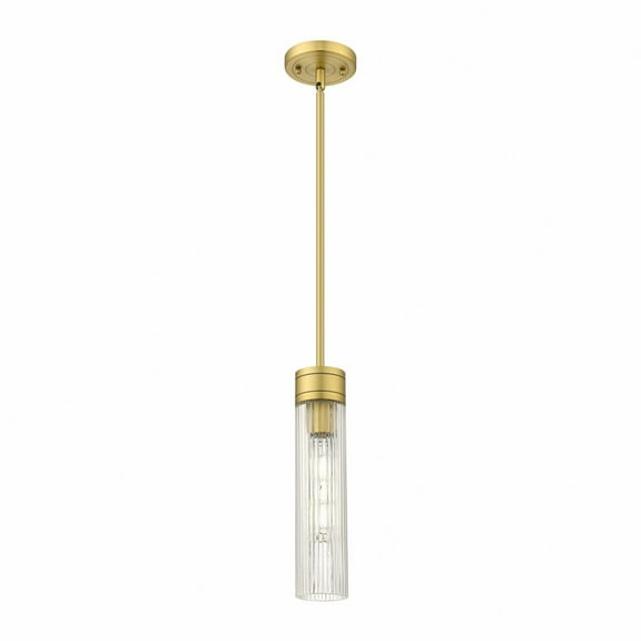 617-1S-BB-G617-11SCL Innovations Lighting Boreas - 1 Light Stem Hung Mini Pendant-13 Inch Tall and 3 Inch Wide-Brushed Brass Finish-Striped Clear