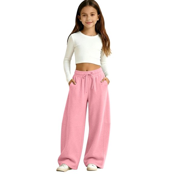 Afdoent Girls Sweatpants Casual Baggy Pants Fashionable Toddler Kids Sweat Pants Soft Comfortable Daily Wear 6-7 Years