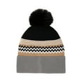 thumbnail image 2 of Qwertyu Winter Hat for Women Men Color Block Beanie with Pom Pom Warm Fleece Lined Black, 2 of 3