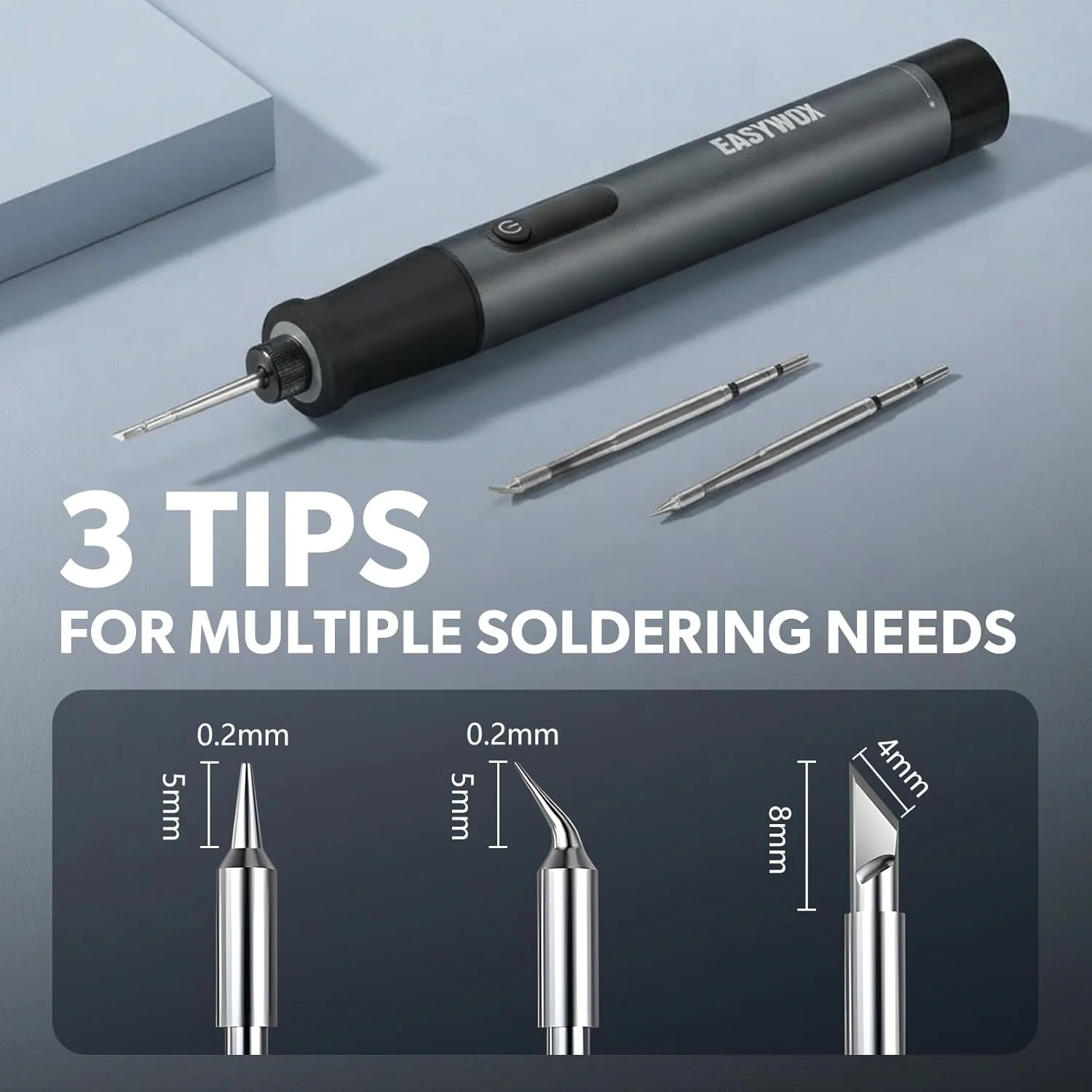 EasyWox Cordless Soldering Iron Kit with LED Light, 7S Fast Heating 392°F-842°F, Rechargeable, Auto Sleep, 3 C210 Precision Tips for Precision Repair