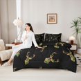 thumbnail image 4 of Castle Fairy Camo Deer Queen Bedding 7pcs,Rustic Woodland Wildlife Bedding Comforter Set Queen,Forest Olive,Black Reversible, 4 of 7