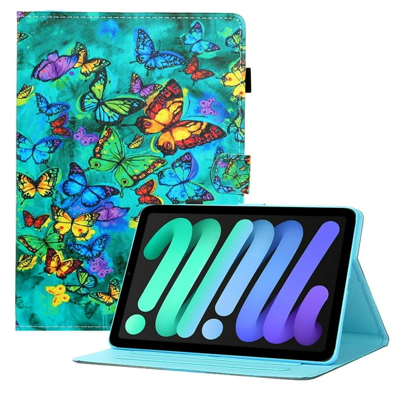 iPad Mini 6 Case, Mini 6 Cover 2021(8.3 inch), Allytech Premium PU Leather Stand Wallet Protective Case with Pencil/Card Slot Kids Women Case for iPad Mini 6th Gen 2021(A2568/A2569), Green Butterfly