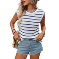 thumbnail image 2 of Striped Sweater Vest Women Spring Summer Crewneck Knit Shirts Dressy Beach Cute Crochet Tank Tops Blue M, 2 of 10