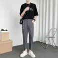 thumbnail image 4 of Pantalones de verano para hombre, ajustados, con cinturón, holgados, con 9 bolsillos, elásticos, para traje social, 2024, 4 of 5