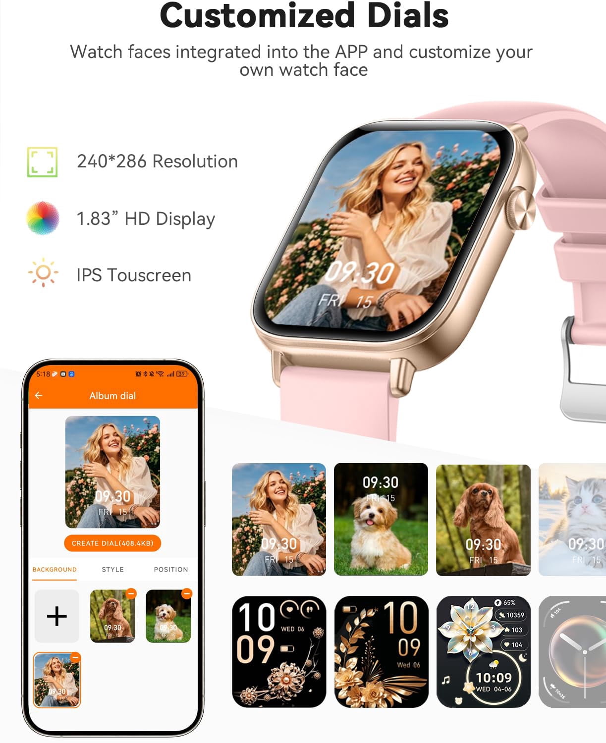 Smart Watches for Women,1.83" HD Fitness Tracker with 2 Bands,Answer/Make Calls Smart Watch,Sleep/Step Tracking,100+ Sport Modes,Smartwatch Android/iPhone Compatible Gift (Rose Gold)