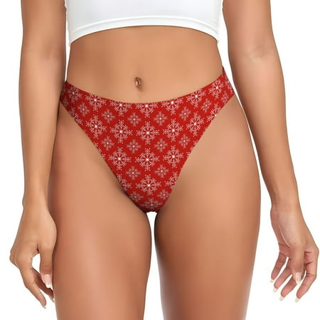 Thongs for Women Red White Snowflakes No Show Seamless Womens Thongs Underwear  Stretch G String Thongs  Soft Breathable Thong Bikini Panties Briefs