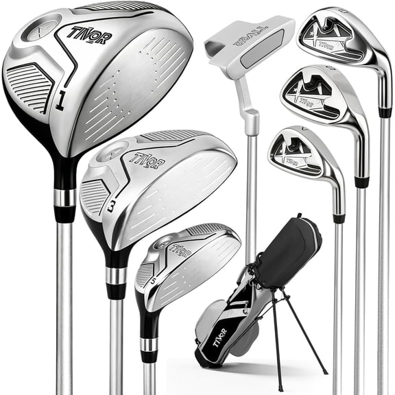 Tivor 7-Piece Junior Golf Set Right Hand for Ages 11-14 (62-68 Inch) , Complete Clubs with 400CC Driver, Stand Bag and 3 Headcovers,Black